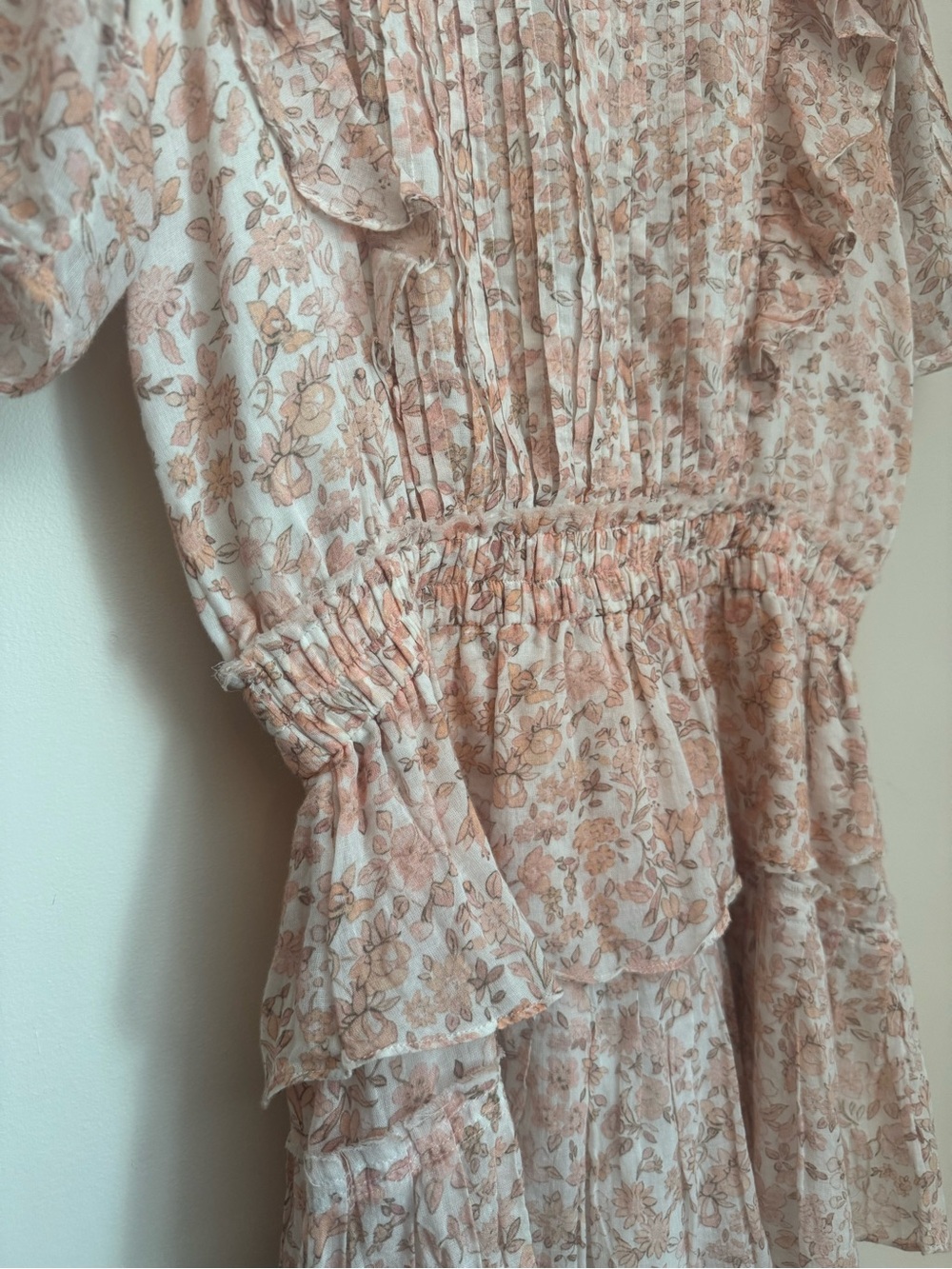 LoveShackFancy Natasha Mini Dress Size Medium Vanilla Foam Pink Floral Ruffle - Picture 6 of 10
